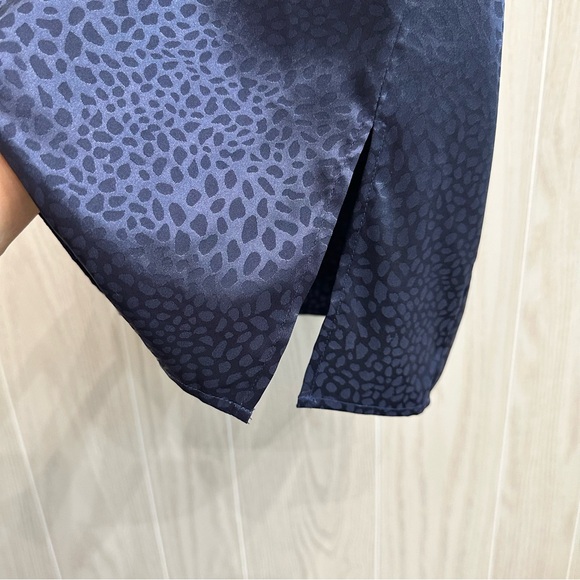 Sophie Rue Ella Navy Blue Satin Leopard Print Mini Slip Dress Lightweight - Picture 3 of 9